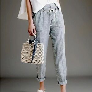 ANTHROPOLOGIE Pants Womens X-Small Grayo Striped Linen Blend Seashore Rope Belt